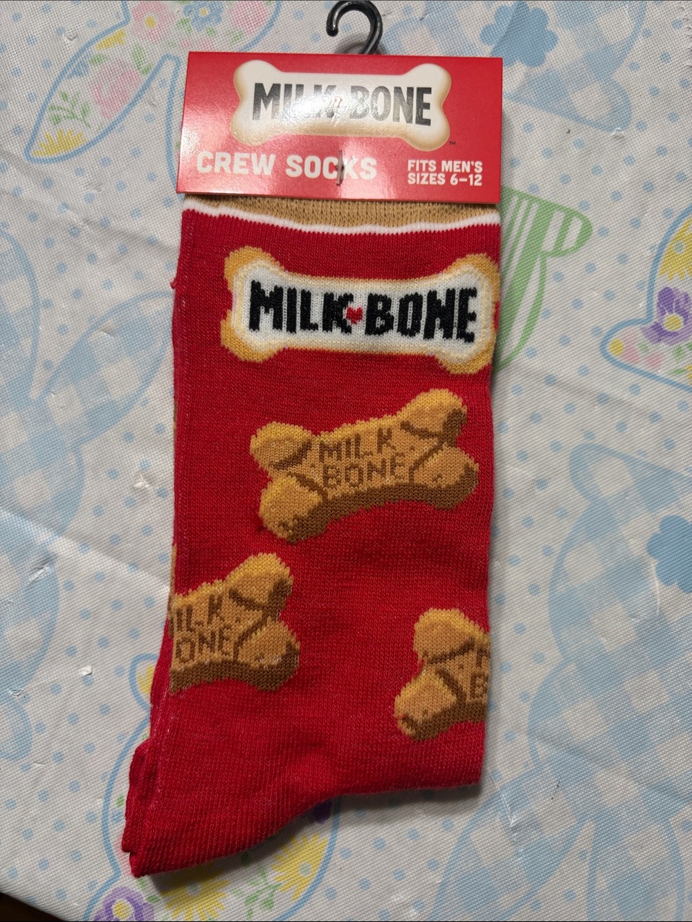 3/$18 bundle Milk-Bone Red Crew Socks with Biscuit Print